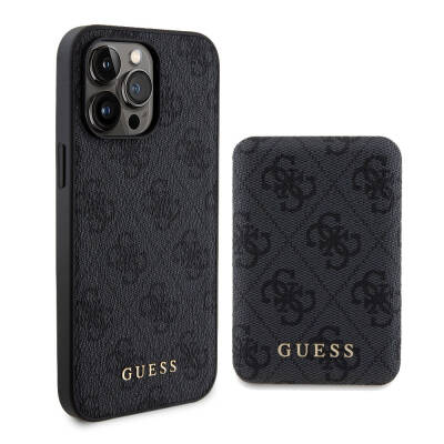 Apple iPhone 15 Pro Max Case Guess Original Licensed Magsafe Charging Features 4G Patterned Cover with Text Logo + Powerbank 5000mAh 2in1 Set - 1