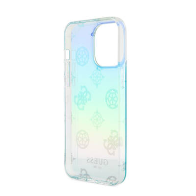 Apple iPhone 15 Pro Max Case Guess Original Licensed Patterned Text Logo Holographic Glitter Peony Cover with Strap String - 27