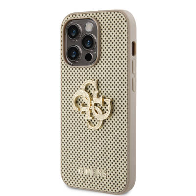 Apple iPhone 15 Pro Max Case Guess Original Licensed Perforated Text and 4G Glitter Large Metal Logo Cover - 11