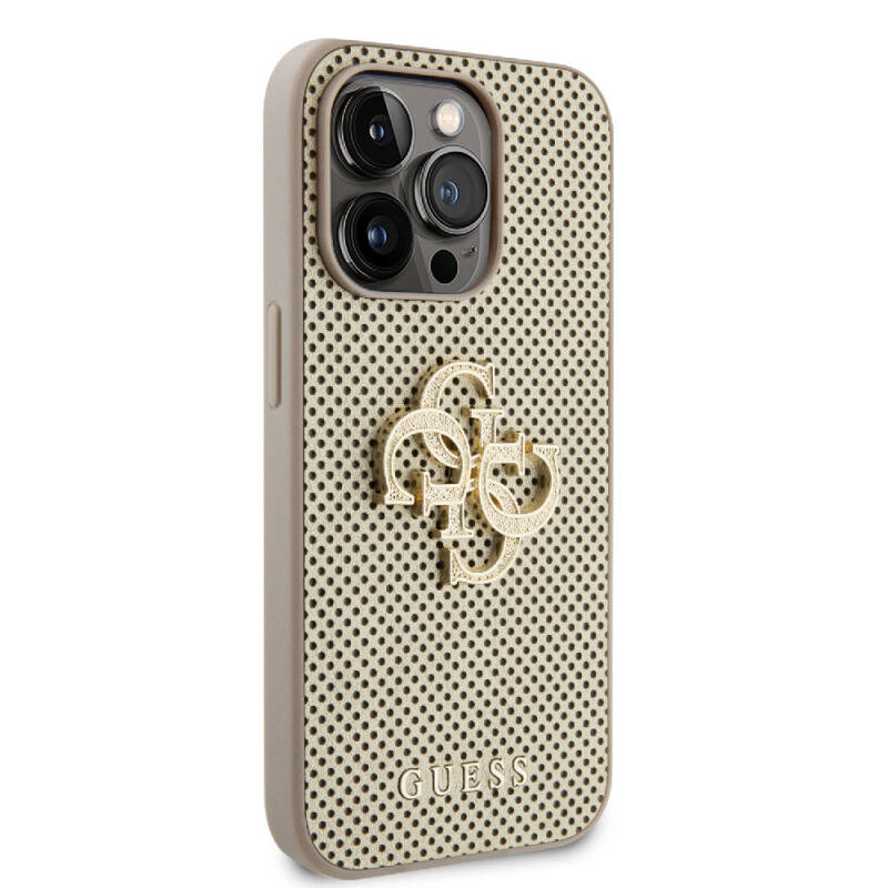 Apple iPhone 15 Pro Max Case Guess Original Licensed Perforated Text and 4G Glitter Large Metal Logo Cover - 13