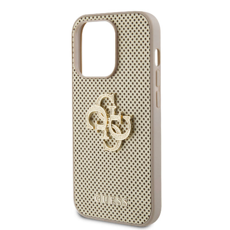 Apple iPhone 15 Pro Max Case Guess Original Licensed Perforated Text and 4G Glitter Large Metal Logo Cover - 15