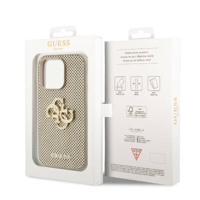 Apple iPhone 15 Pro Max Case Guess Original Licensed Perforated Text and 4G Glitter Large Metal Logo Cover - 17