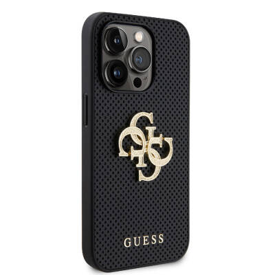 Apple iPhone 15 Pro Max Case Guess Original Licensed Perforated Text and 4G Glitter Large Metal Logo Cover - 21