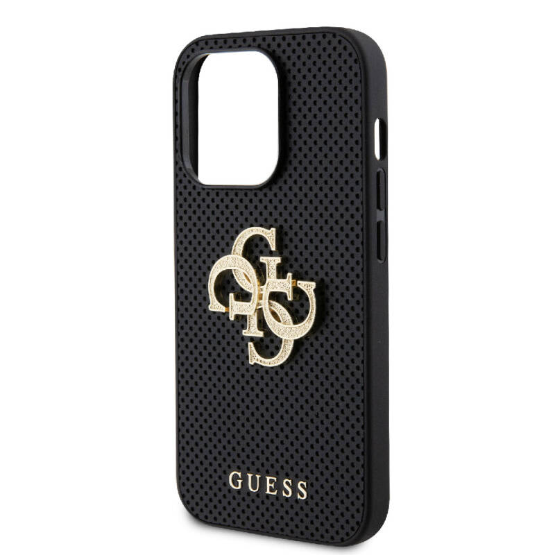 Apple iPhone 15 Pro Max Case Guess Original Licensed Perforated Text and 4G Glitter Large Metal Logo Cover - 23