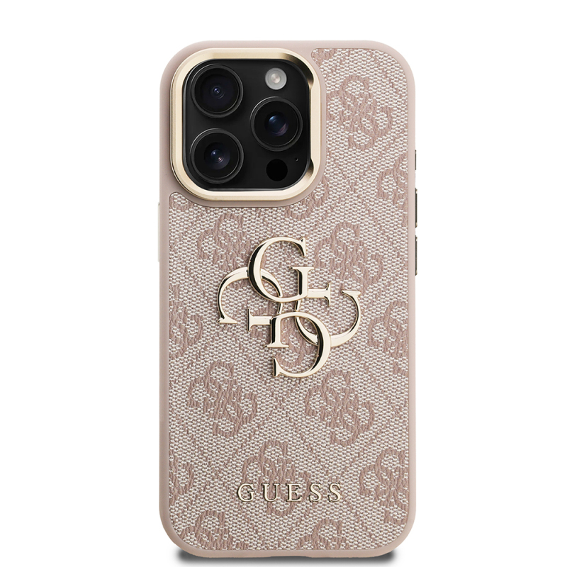 Apple iPhone 15 Pro Max Case Guess Original Licensed PU Leather 4G Patterned Metal Big 4G and Text Logo Camera Stand Cover - 21