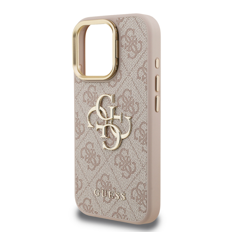 Apple iPhone 15 Pro Max Case Guess Original Licensed PU Leather 4G Patterned Metal Big 4G and Text Logo Camera Stand Cover - 24
