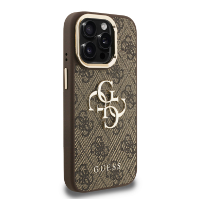 Apple iPhone 15 Pro Max Case Guess Original Licensed PU Leather 4G Patterned Metal Big 4G and Text Logo Camera Stand Cover - 29