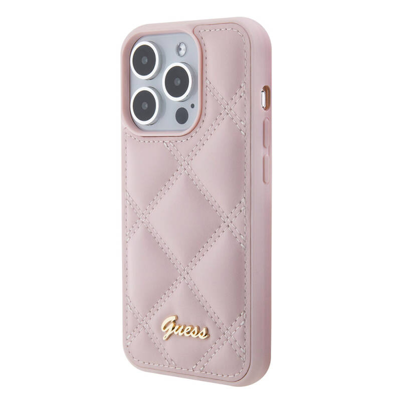 Apple iPhone 15 Pro Max Case Guess Original Licensed PU Leather Metal Text Logo Quilted Cover - 2