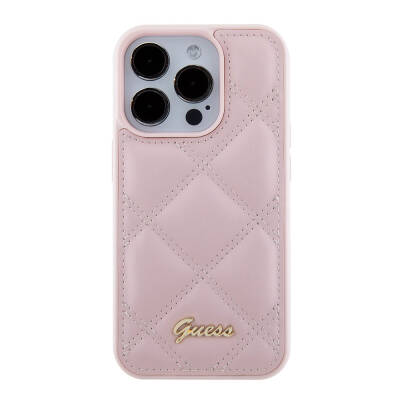 Apple iPhone 15 Pro Max Case Guess Original Licensed PU Leather Metal Text Logo Quilted Cover - 3