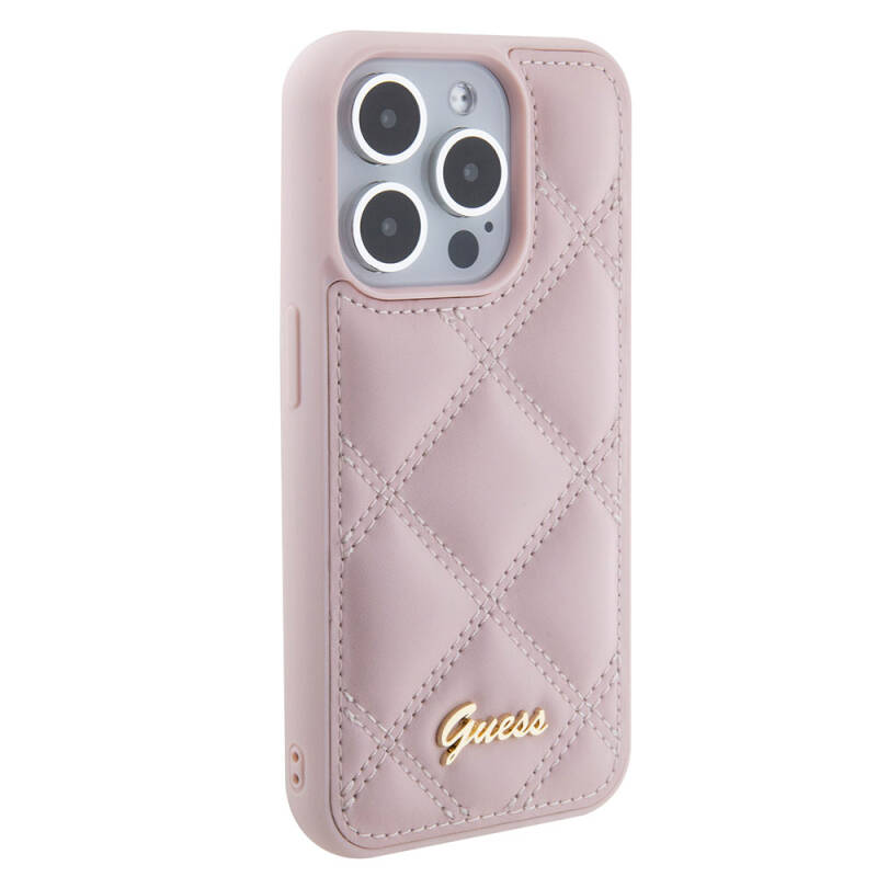 Apple iPhone 15 Pro Max Case Guess Original Licensed PU Leather Metal Text Logo Quilted Cover - 8