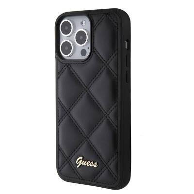 Apple iPhone 15 Pro Max Case Guess Original Licensed PU Leather Metal Text Logo Quilted Cover - 10