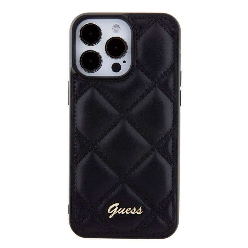 Apple iPhone 15 Pro Max Case Guess Original Licensed PU Leather Metal Text Logo Quilted Cover - 11