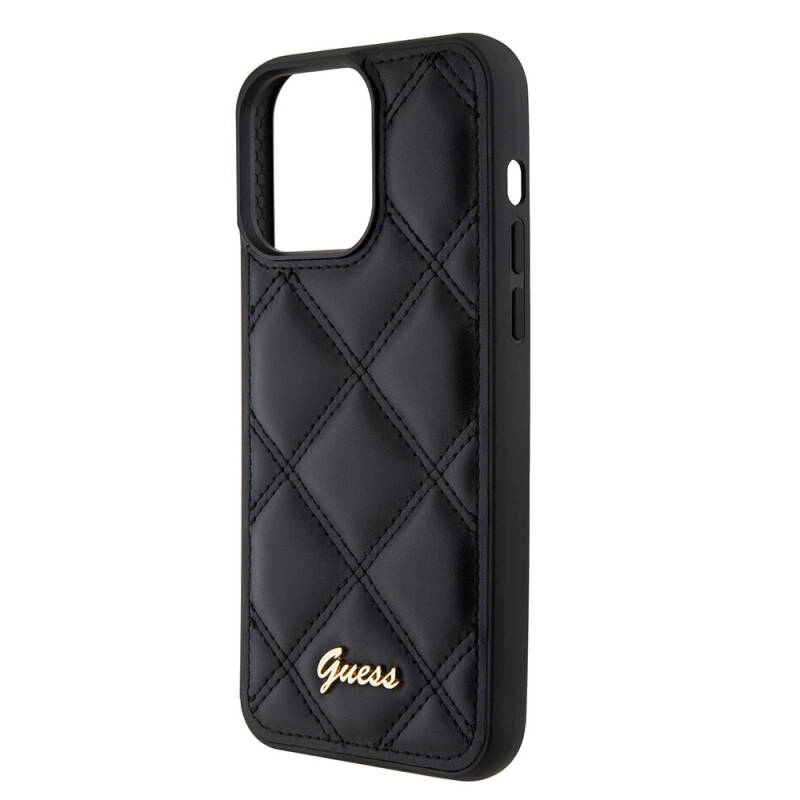 Apple iPhone 15 Pro Max Case Guess Original Licensed PU Leather Metal Text Logo Quilted Cover - 12