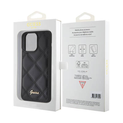 Apple iPhone 15 Pro Max Case Guess Original Licensed PU Leather Metal Text Logo Quilted Cover - 15