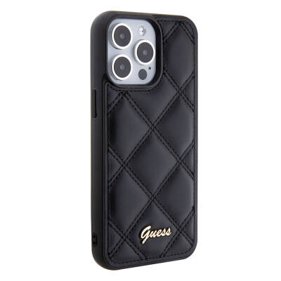 Apple iPhone 15 Pro Max Case Guess Original Licensed PU Leather Metal Text Logo Quilted Cover - 16