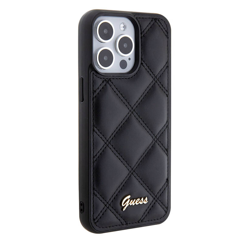 Apple iPhone 15 Pro Max Case Guess Original Licensed PU Leather Metal Text Logo Quilted Cover - 16