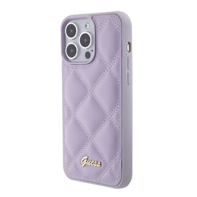 Apple iPhone 15 Pro Max Case Guess Original Licensed PU Leather Metal Text Logo Quilted Cover - 18