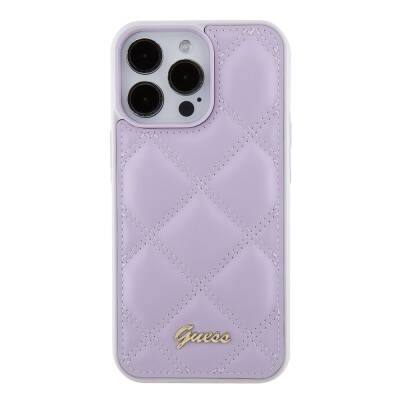 Apple iPhone 15 Pro Max Case Guess Original Licensed PU Leather Metal Text Logo Quilted Cover - 19