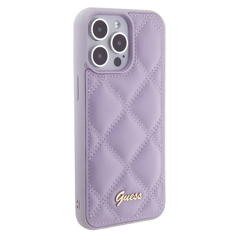 Apple iPhone 15 Pro Max Case Guess Original Licensed PU Leather Metal Text Logo Quilted Cover - 24