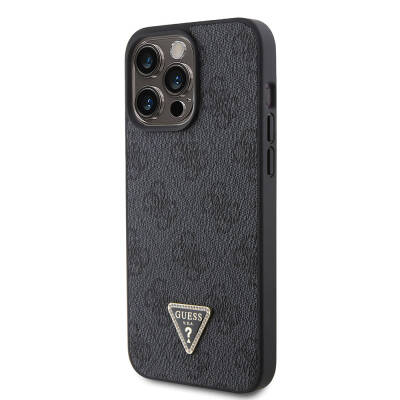 Apple iPhone 15 Pro Max Case Guess Original Licensed PU Leather Stoned Triangle Logo 4G Patterned Strass Cover - 2