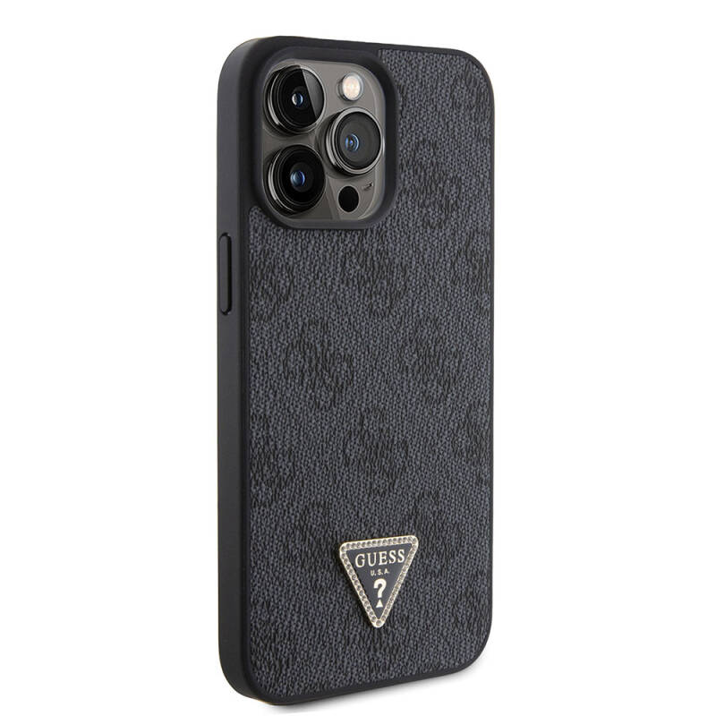 Apple iPhone 15 Pro Max Case Guess Original Licensed PU Leather Stoned Triangle Logo 4G Patterned Strass Cover - 8