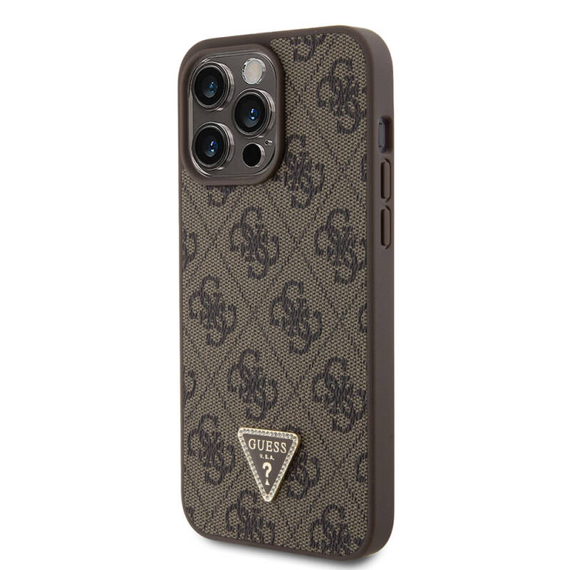 Apple iPhone 15 Pro Max Case Guess Original Licensed PU Leather Stoned Triangle Logo 4G Patterned Strass Cover - 10