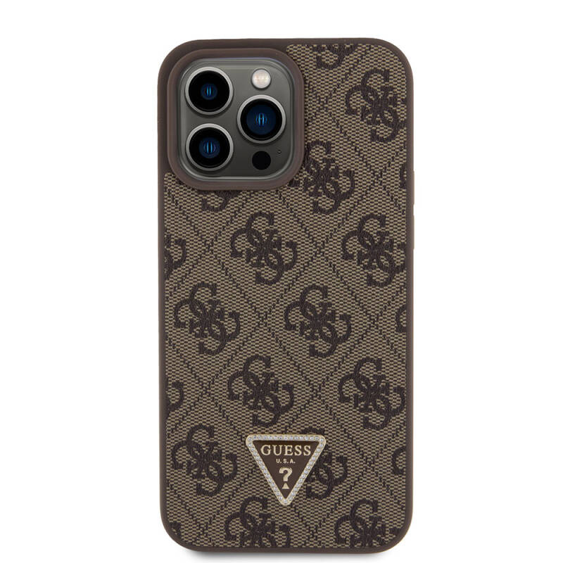 Apple iPhone 15 Pro Max Case Guess Original Licensed PU Leather Stoned Triangle Logo 4G Patterned Strass Cover - 11