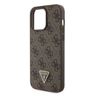 Apple iPhone 15 Pro Max Case Guess Original Licensed PU Leather Stoned Triangle Logo 4G Patterned Strass Cover - 13