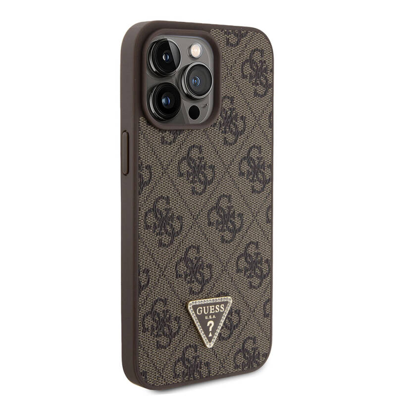 Apple iPhone 15 Pro Max Case Guess Original Licensed PU Leather Stoned Triangle Logo 4G Patterned Strass Cover - 16