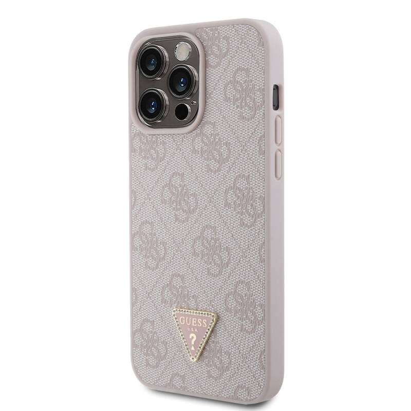 Apple iPhone 15 Pro Max Case Guess Original Licensed PU Leather Stoned Triangle Logo 4G Patterned Strass Cover - 18