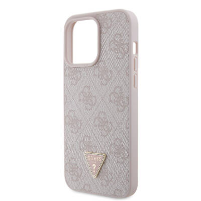 Apple iPhone 15 Pro Max Case Guess Original Licensed PU Leather Stoned Triangle Logo 4G Patterned Strass Cover - 21