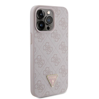 Apple iPhone 15 Pro Max Case Guess Original Licensed PU Leather Stoned Triangle Logo 4G Patterned Strass Cover - 24