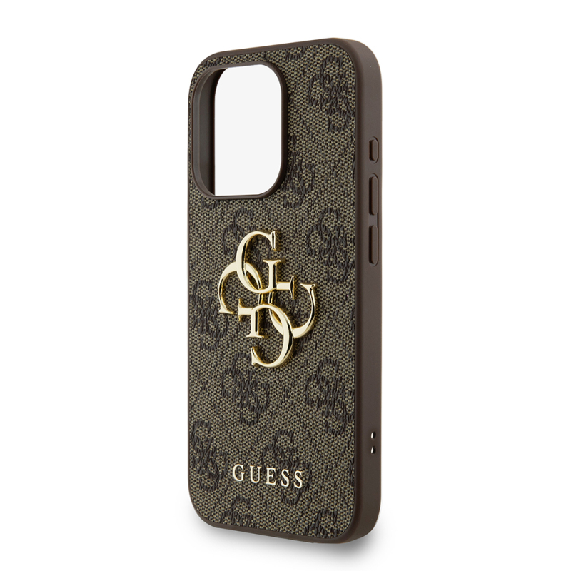 Apple iPhone 15 Pro Max Case Guess Original Licensed PU Leather Wrist Strap Rope Metal Big 4G and Text Logo Cover - 9