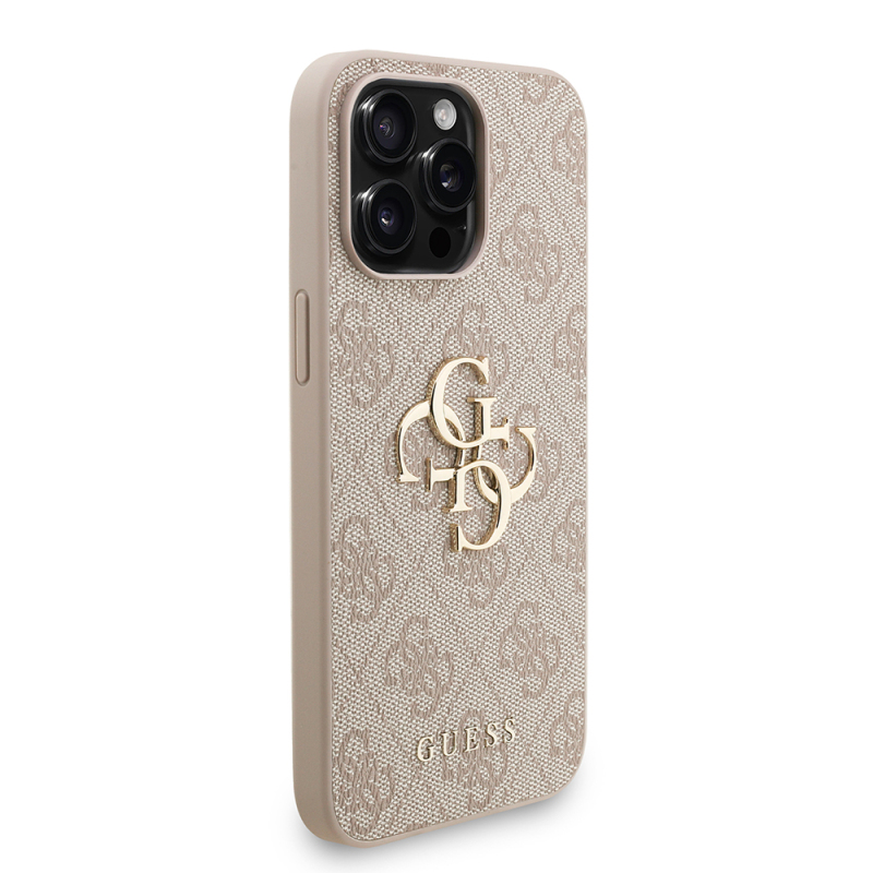 Apple iPhone 15 Pro Max Case Guess Original Licensed PU Leather Wrist Strap Rope Metal Big 4G and Text Logo Cover - 14