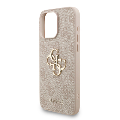 Apple iPhone 15 Pro Max Case Guess Original Licensed PU Leather Wrist Strap Rope Metal Big 4G and Text Logo Cover - 16