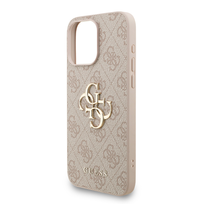 Apple iPhone 15 Pro Max Case Guess Original Licensed PU Leather Wrist Strap Rope Metal Big 4G and Text Logo Cover - 16