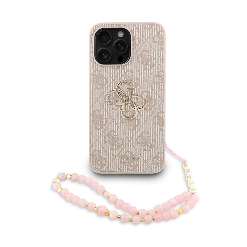 Apple iPhone 15 Pro Max Case Guess Original Licensed PU Leather Wrist Strap Rope Metal Big 4G and Text Logo Cover - 3