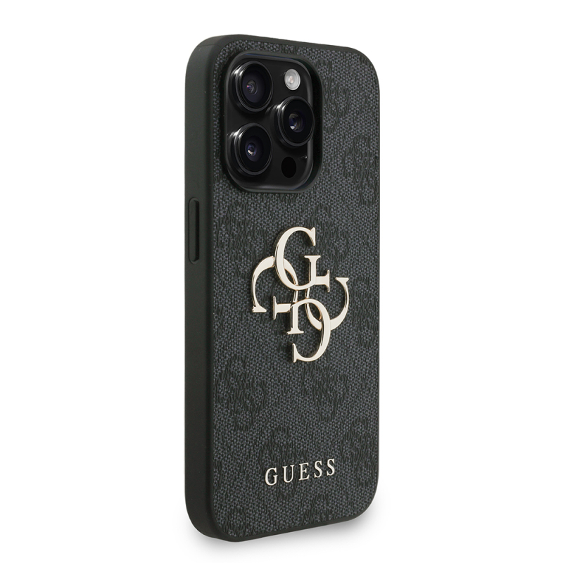 Apple iPhone 15 Pro Max Case Guess Original Licensed PU Leather Wrist Strap Rope Metal Big 4G and Text Logo Cover - 21