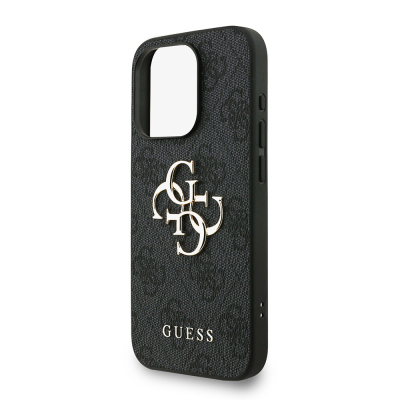 Apple iPhone 15 Pro Max Case Guess Original Licensed PU Leather Wrist Strap Rope Metal Big 4G and Text Logo Cover - 23