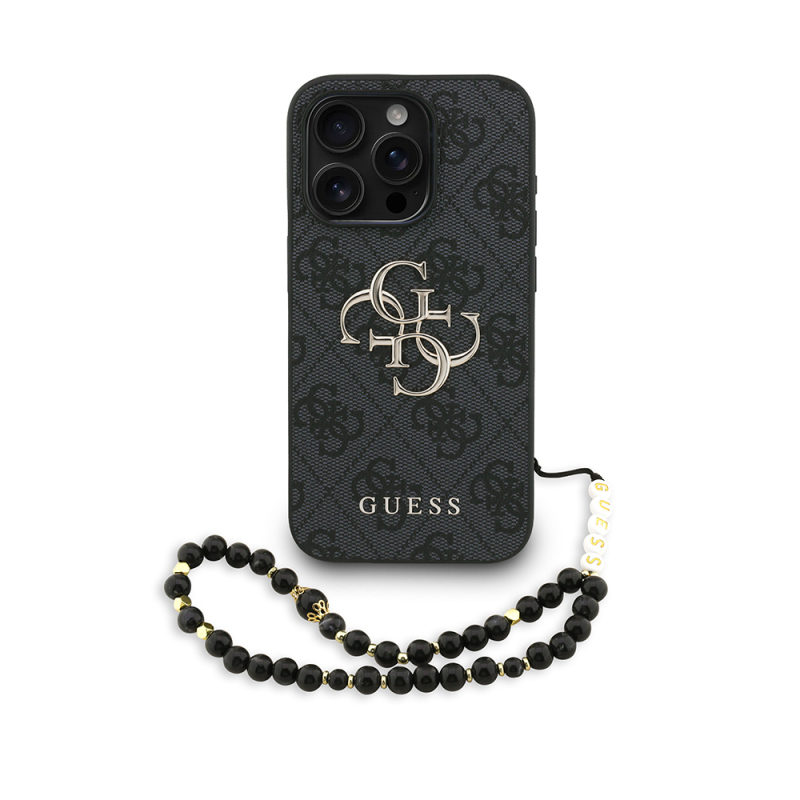 Apple iPhone 15 Pro Max Case Guess Original Licensed PU Leather Wrist Strap Rope Metal Big 4G and Text Logo Cover - 4
