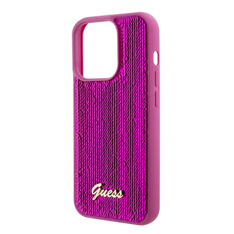 Apple iPhone 15 Pro Max Case Guess Original Licensed Sequin Back Surface Metal Text Logo Sequin Script Cover - 15