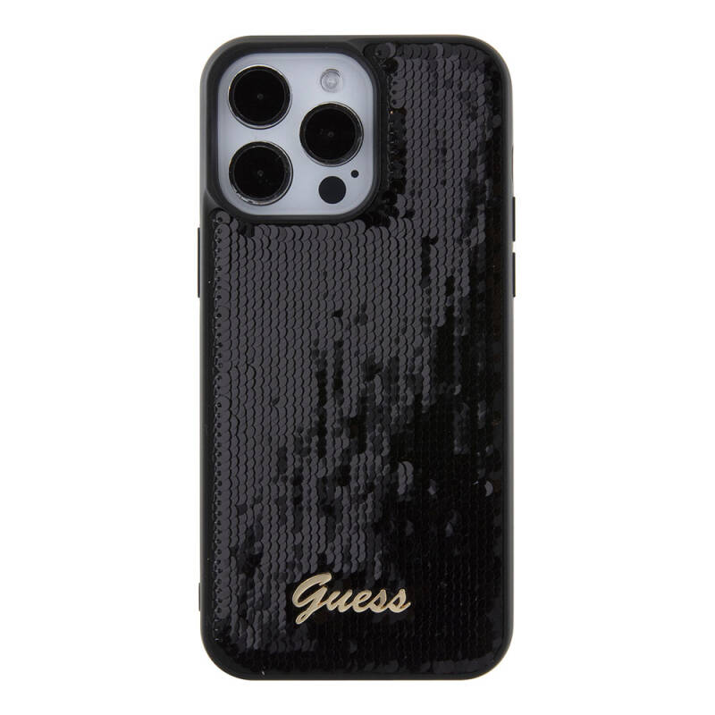 Apple iPhone 15 Pro Max Case Guess Original Licensed Sequin Back Surface Metal Text Logo Sequin Script Cover - 20