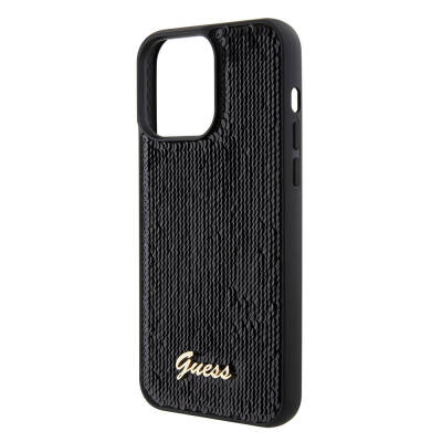 Apple iPhone 15 Pro Max Case Guess Original Licensed Sequin Back Surface Metal Text Logo Sequin Script Cover - 23