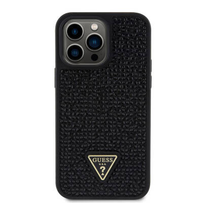 Apple iPhone 15 Pro Max Case Guess Original Licensed Stone Back Surface Cover with Triangle Logo - 12