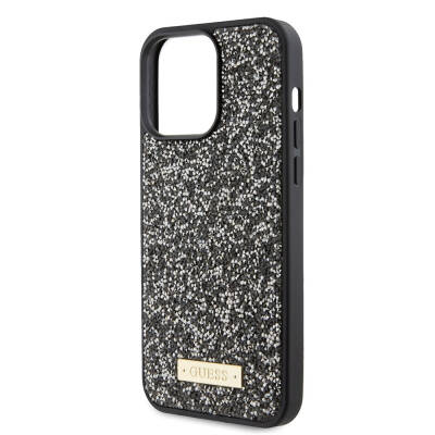 Apple iPhone 15 Pro Max Case Guess Original Licensed Stone Back Surface Metal Text Logo Cover - 13