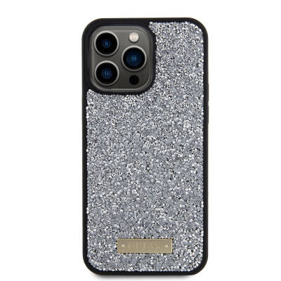 Apple iPhone 15 Pro Max Case Guess Original Licensed Stone Back Surface Metal Text Logo Cover - 19