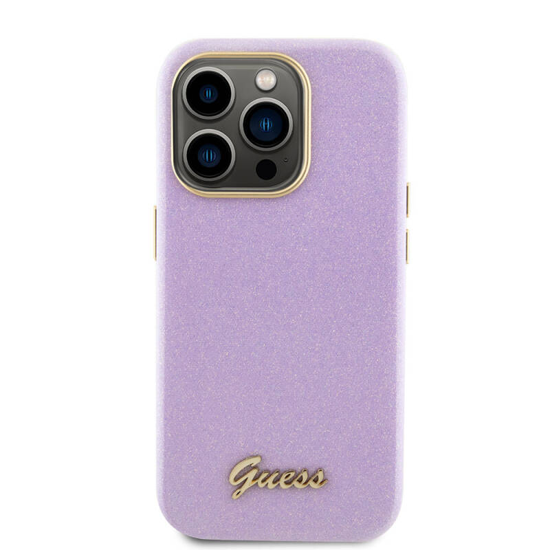 Apple iPhone 15 Pro Max Case Guess Original Licensed Text Logo Glitter Glossy Script Cover - 3