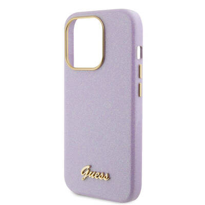 Apple iPhone 15 Pro Max Case Guess Original Licensed Text Logo Glitter Glossy Script Cover - 5