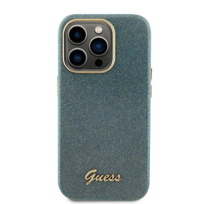 Apple iPhone 15 Pro Max Case Guess Original Licensed Text Logo Glitter Glossy Script Cover - 19