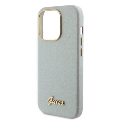 Apple iPhone 15 Pro Max Case Guess Original Licensed Text Logo Glitter Glossy Script Cover - 28